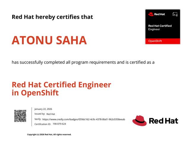 Red Hat Certified Engineer in OpenShift certificate