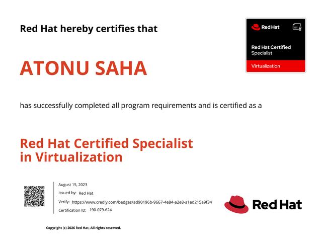 Red Hat Certified Specialist in Virtualization certificate