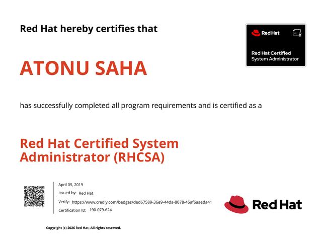 Red Hat Certified System Administrator (RHCSA) certificate